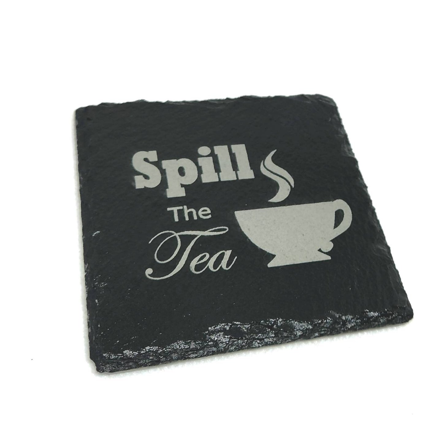Coaster Stone Slate Engraved Tea Theme Set of Four Square