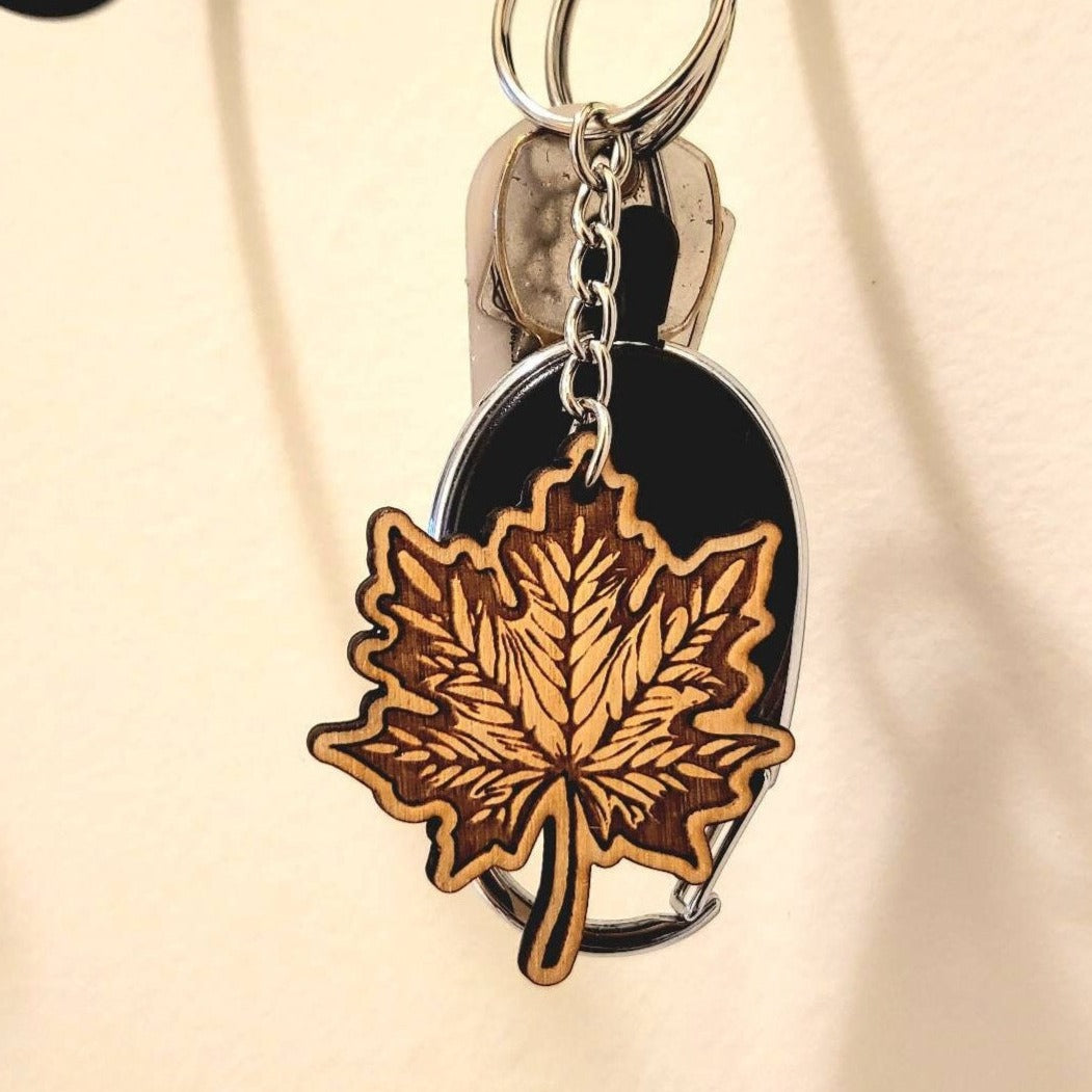 NEW! Keychain Wood Engraved Maple Leaf