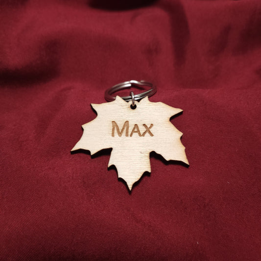 Pet Tag Wood Maple Leaf