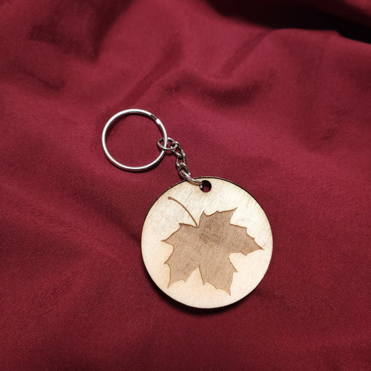 Keychain Wood Engraved Maple Leaf