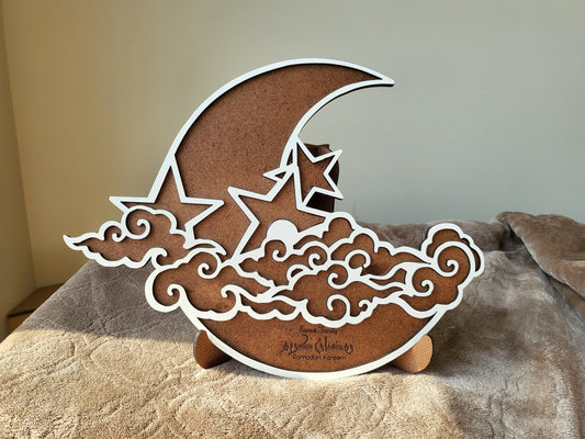 Magical Wooden MDF Moon Crescent Decoration - Personalizable and Easy to Assemble