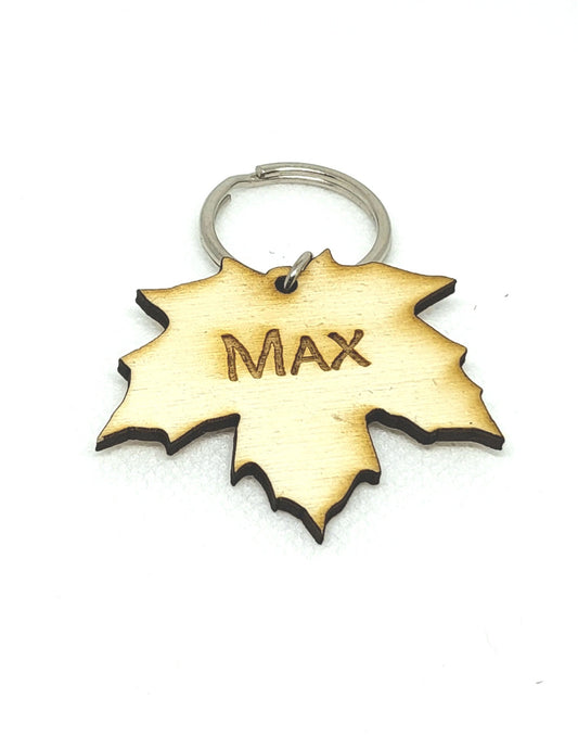 Pet Tag Wood Maple Leaf