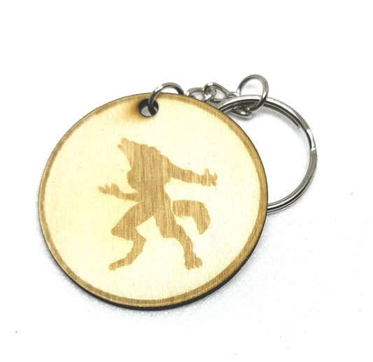 Werewolf Keychain Charm for keys and mythical creature on laser engraved wood