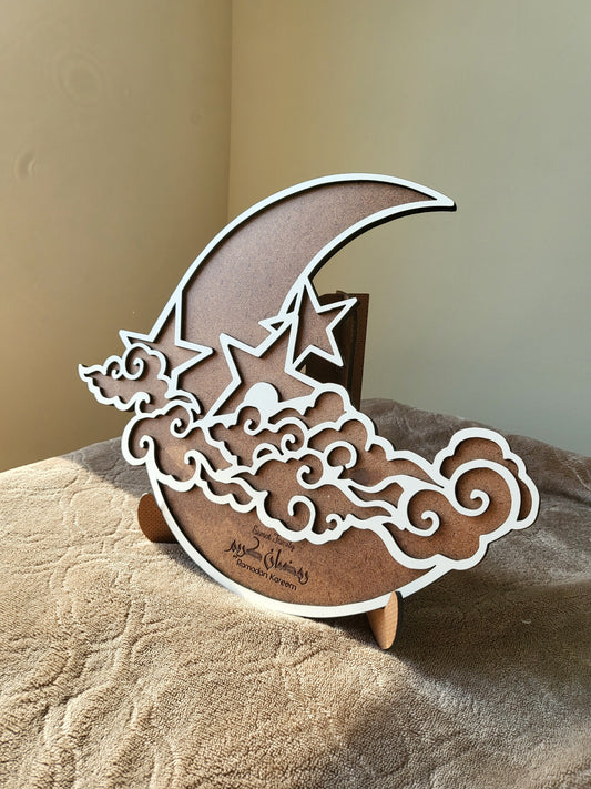 Magical Wooden MDF Moon Crescent Decoration - Personalizable and Easy to Assemble