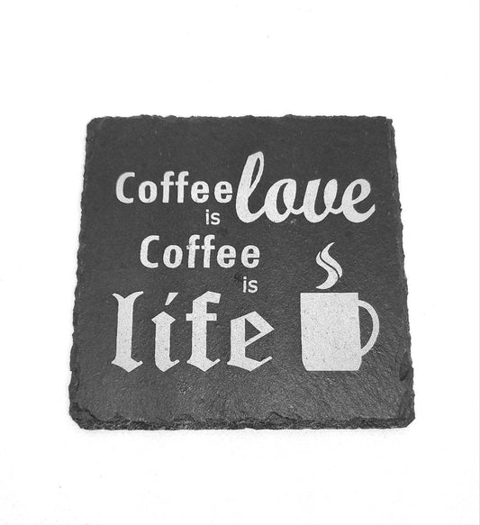 Coaster Stone Slate Engraved Coffee Theme Set of Four