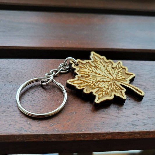 NEW! Keychain Wood Engraved Maple Leaf