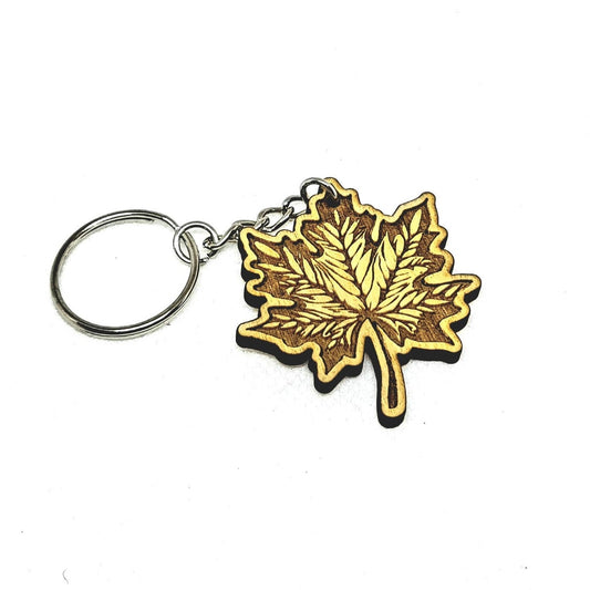 NEW! Keychain Wood Engraved Maple Leaf