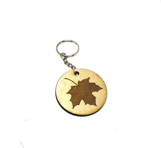 Keychain Wood Engraved Maple Leaf