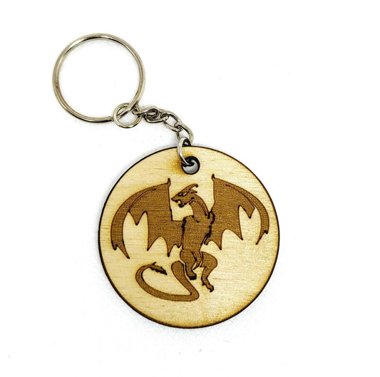 Keychain Charm Wyvern Wood Engraved