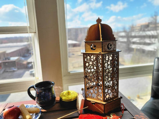 Ramadan Lantern with Door and Drawer - Birch Plywood Decor - Laser Engraved Lantern - Handcrafted Home Decor