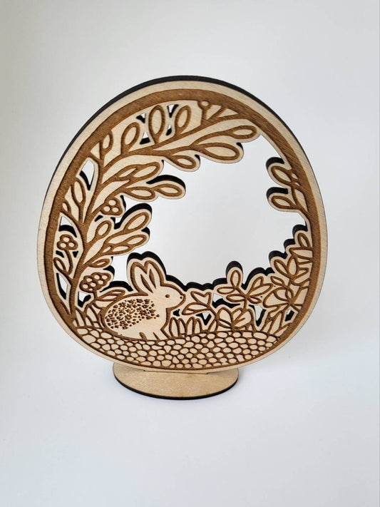 Easter Egg table wood ornament, bunny egg, easter decoration, table accent.
