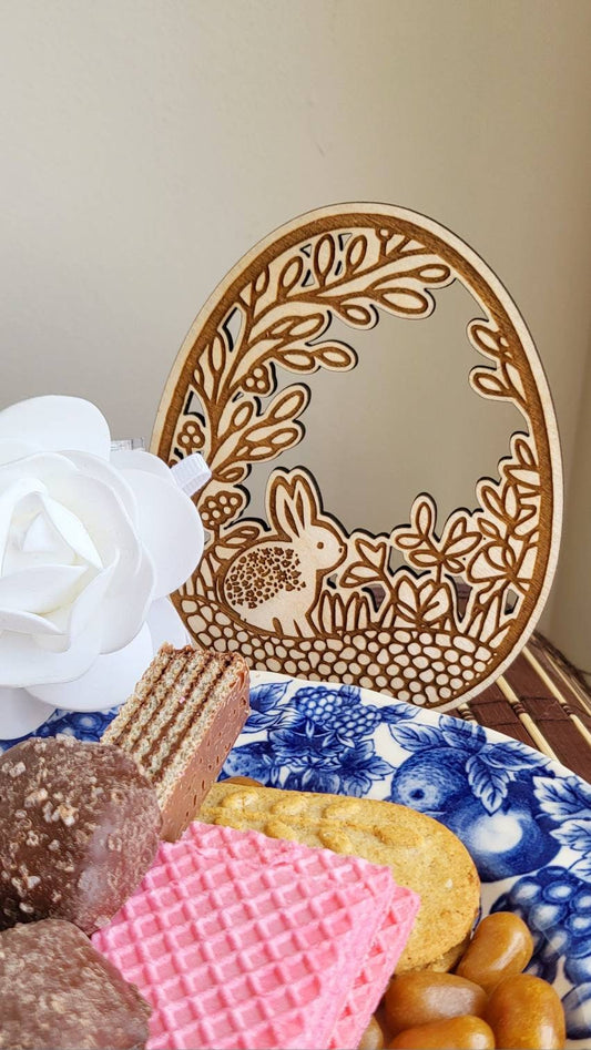 Easter Egg table wood ornament, bunny egg, easter decoration, table accent.