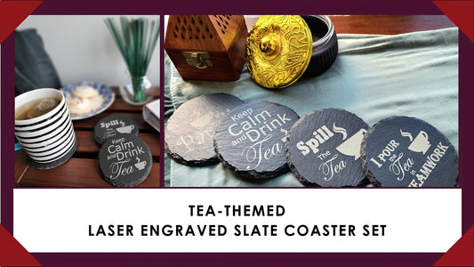 Slate Coaster | Stone Coaster | Laser Engraved Coasters | Tea-Themed Coaster Set of 4